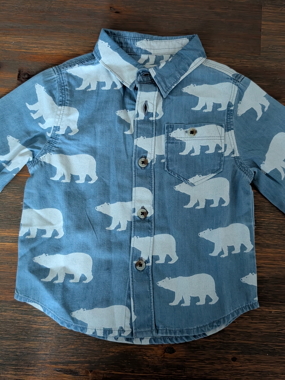 Hatley Blue Button-Down Shirt with White Polar Bear Print